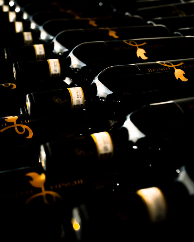 Dettagli eleganti: bottiglie di Vino Rosso Conero ad Ancona espressione del Gusto e della Tradizione Vinicola Locale.